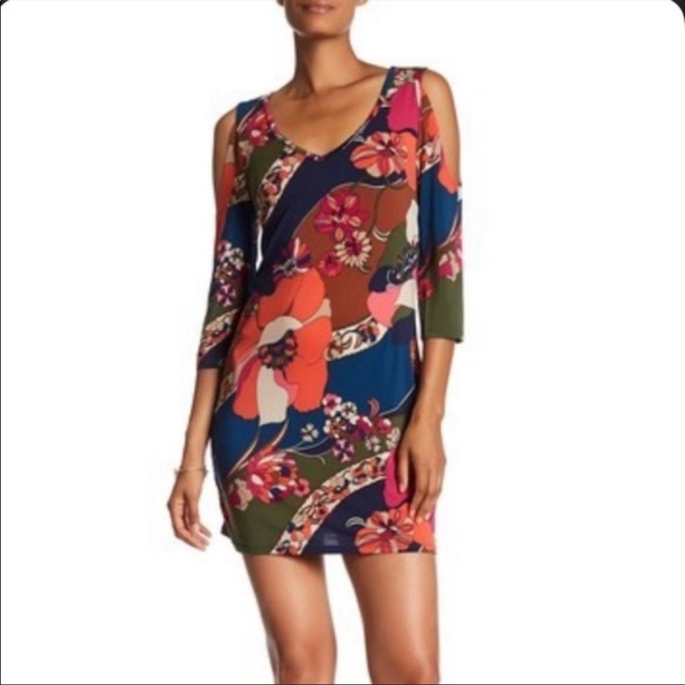 Trina Turk Ritzy Cold Shoulder Cut Out Abstract Resort Dress, Size Small